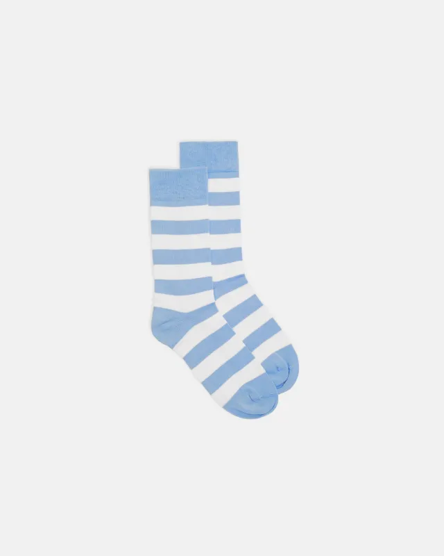 Sky & White Hoop Stripe Cotton Socks sold by J. Press
