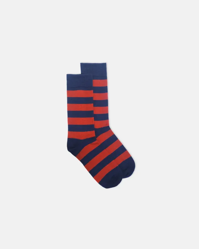 Navy & Burgundy Hoop Stripe Cotton Socks sold by J. Press