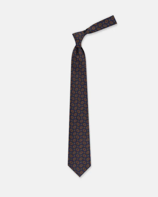 Made-in-England Navy Printed Pine Ancient Madder Tie sold by J. Press