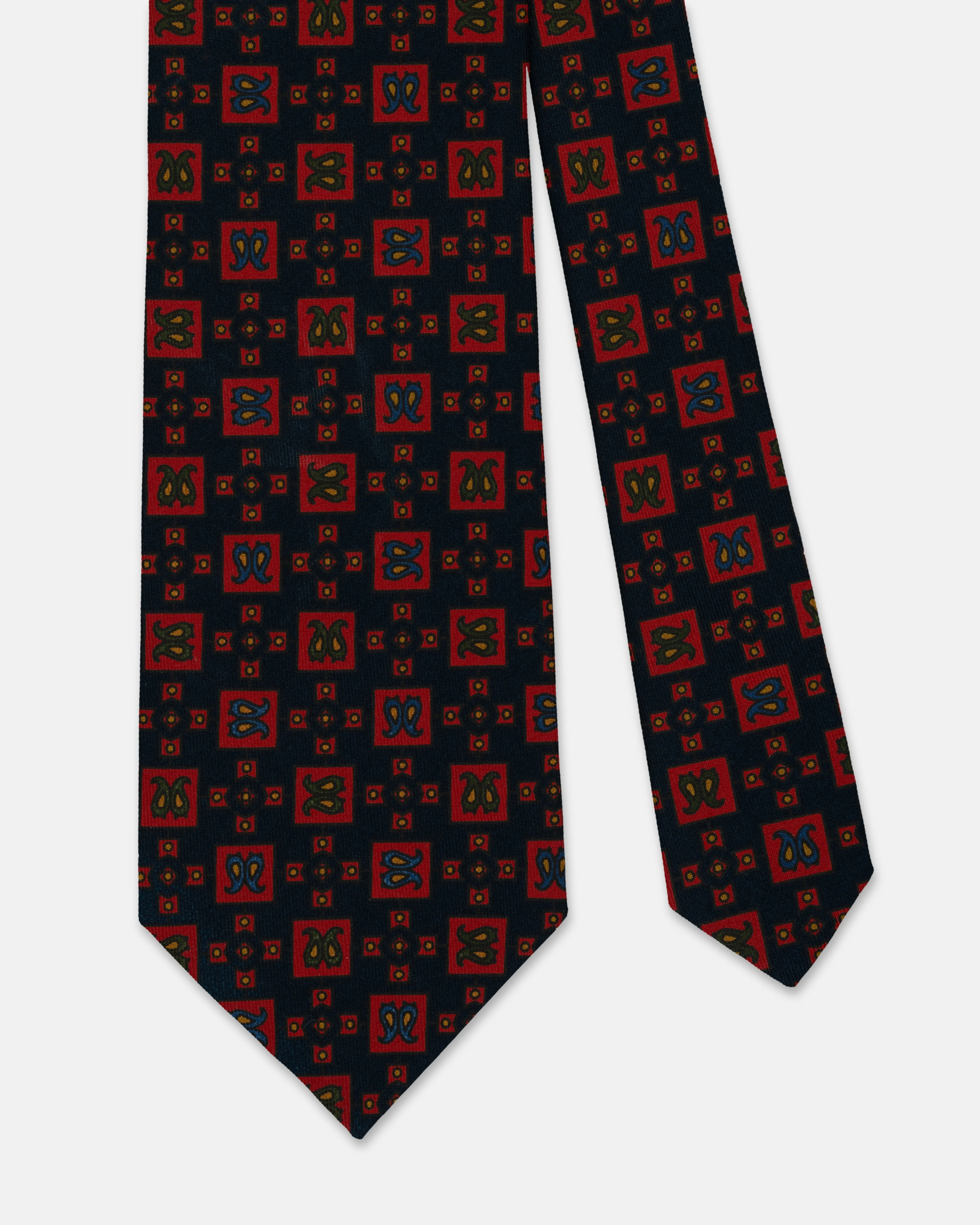 Made-in-UK Navy Printed Squares Ancient Madder Tie sold by J. Press product image thumbnail 2