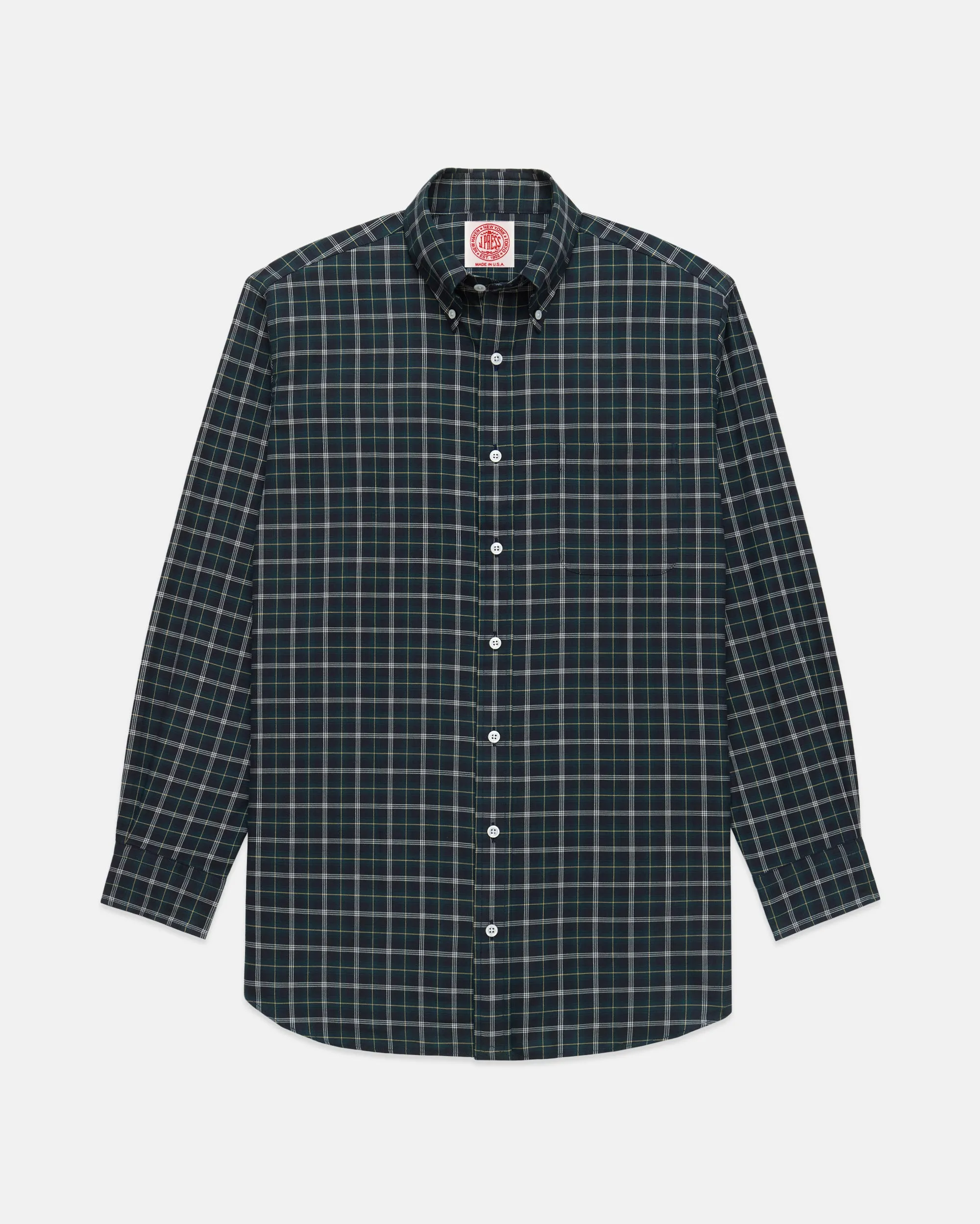 Made-in-USA Navy Ground with Yellow Window Tartan Flannel Sport Shirt - Classic Fit sold by J. Press product image thumbnail 2
