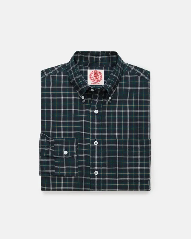 Made-in-USA Navy Ground with Yellow Window Tartan Flannel Sport Shirt - Classic Fit sold by J. Press