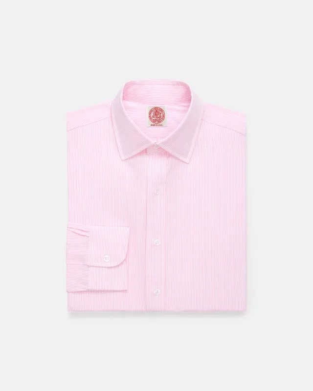 Made-in-USA Thomas Mason Pink Bengal Stripe Spread Collar Dress Shirt - Regular Fit sold by J. Press