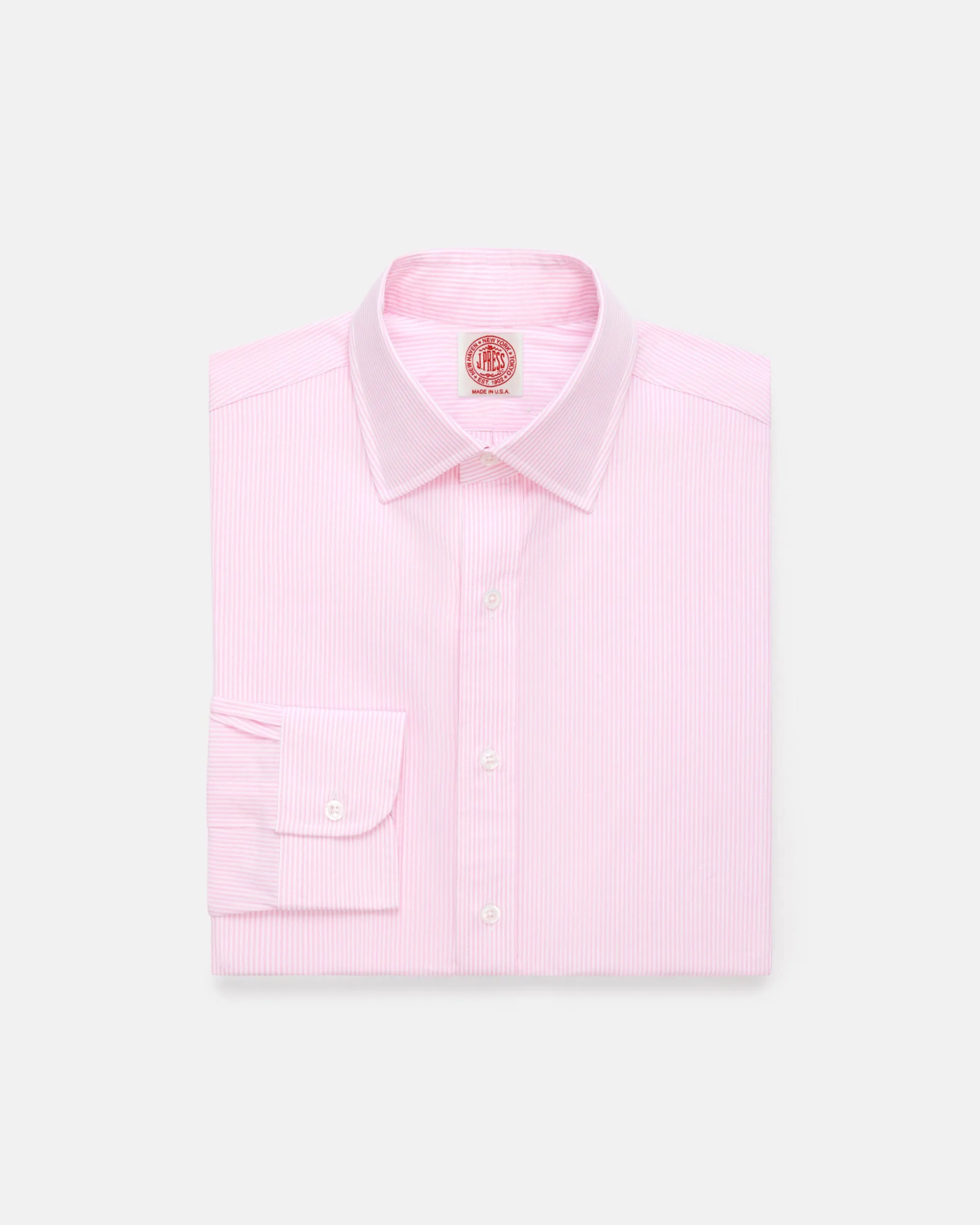Made-in-USA Thomas Mason Pink Bengal Stripe Spread Collar Dress Shirt - Regular Fit sold by J. Press