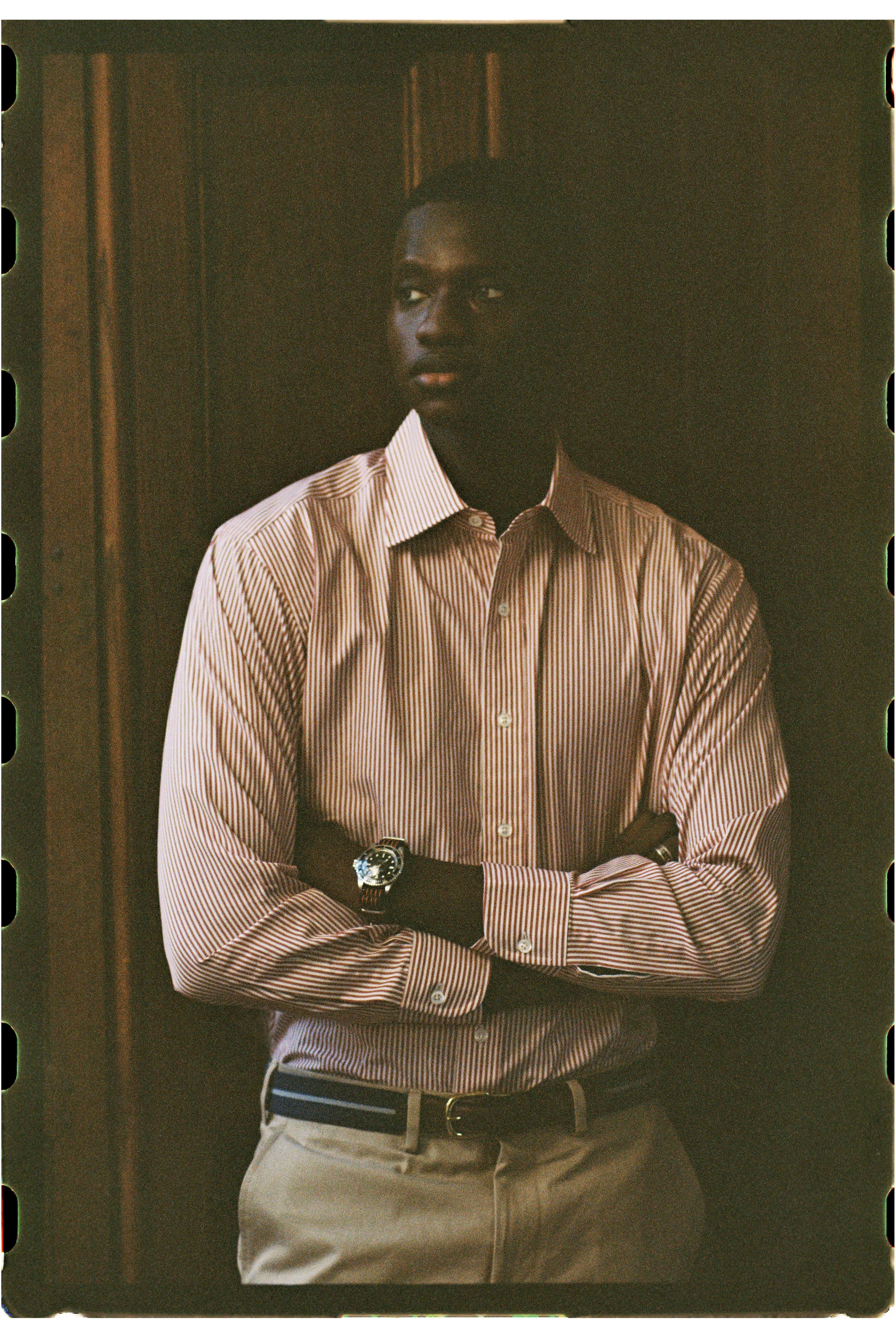 Made-in-USA Thomas Mason Red Bengal Stripe Spread Collar Dress Shirt - Regular Fit sold by J. Press product image thumbnail 4