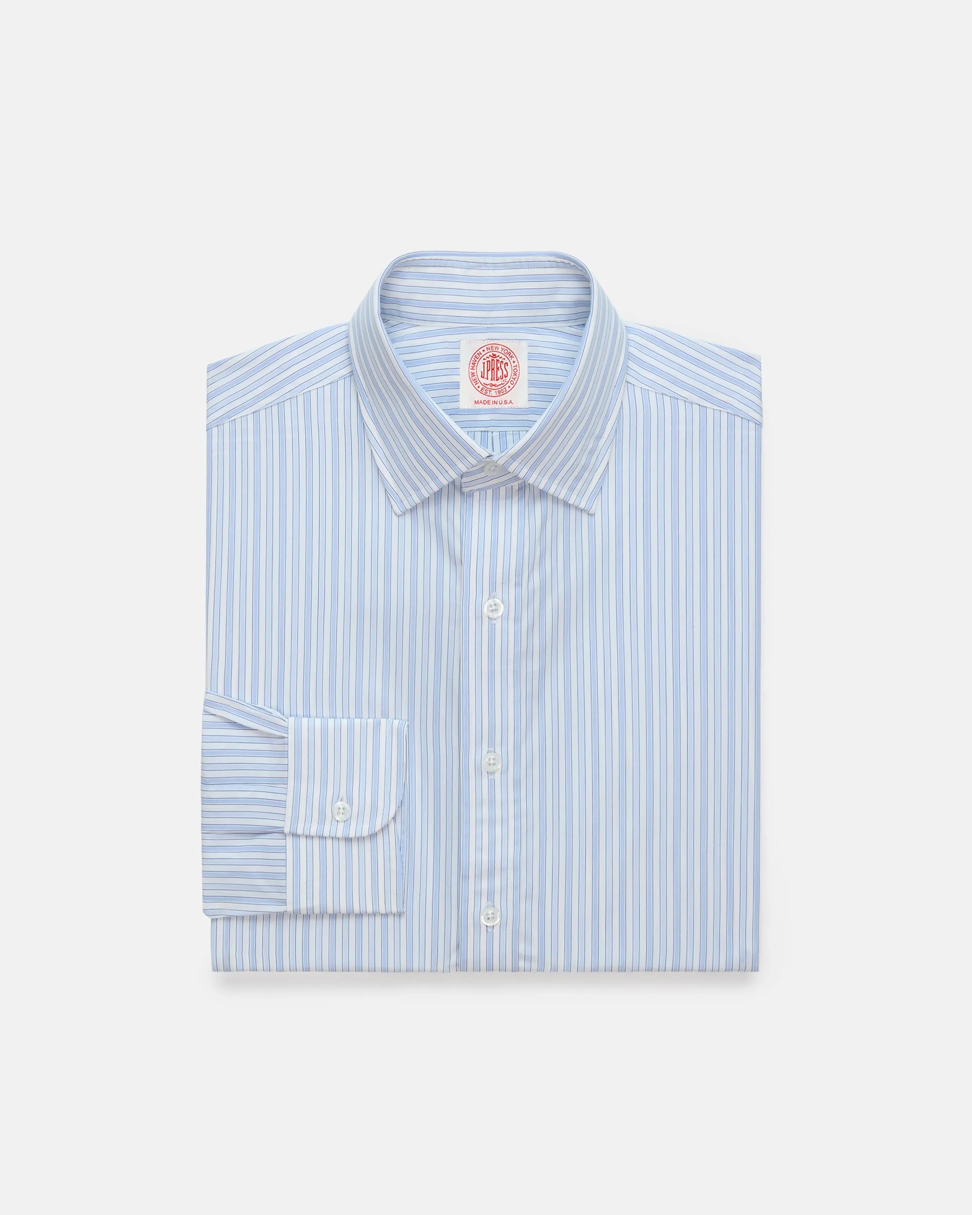 Made-in-USA Thomas Mason Blue Shadow Stripe Poplin Dress Shirt - Classic Fit sold by J. Press