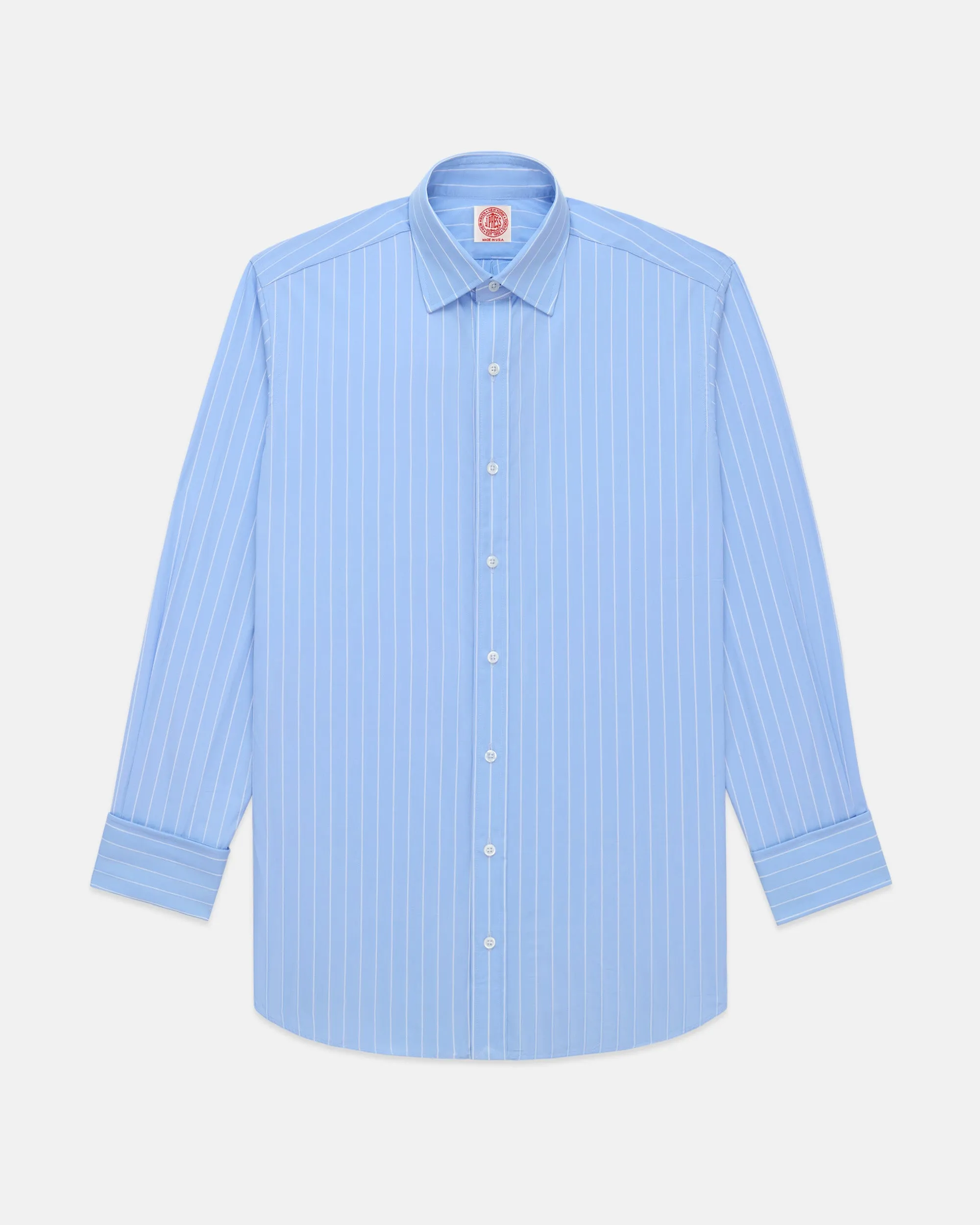Made-in-USA Thomas Mason Blue & White Stripe Spread Collar French Cuff Dress Shirt - Classic Fit sold by J. Press product image thumbnail 2