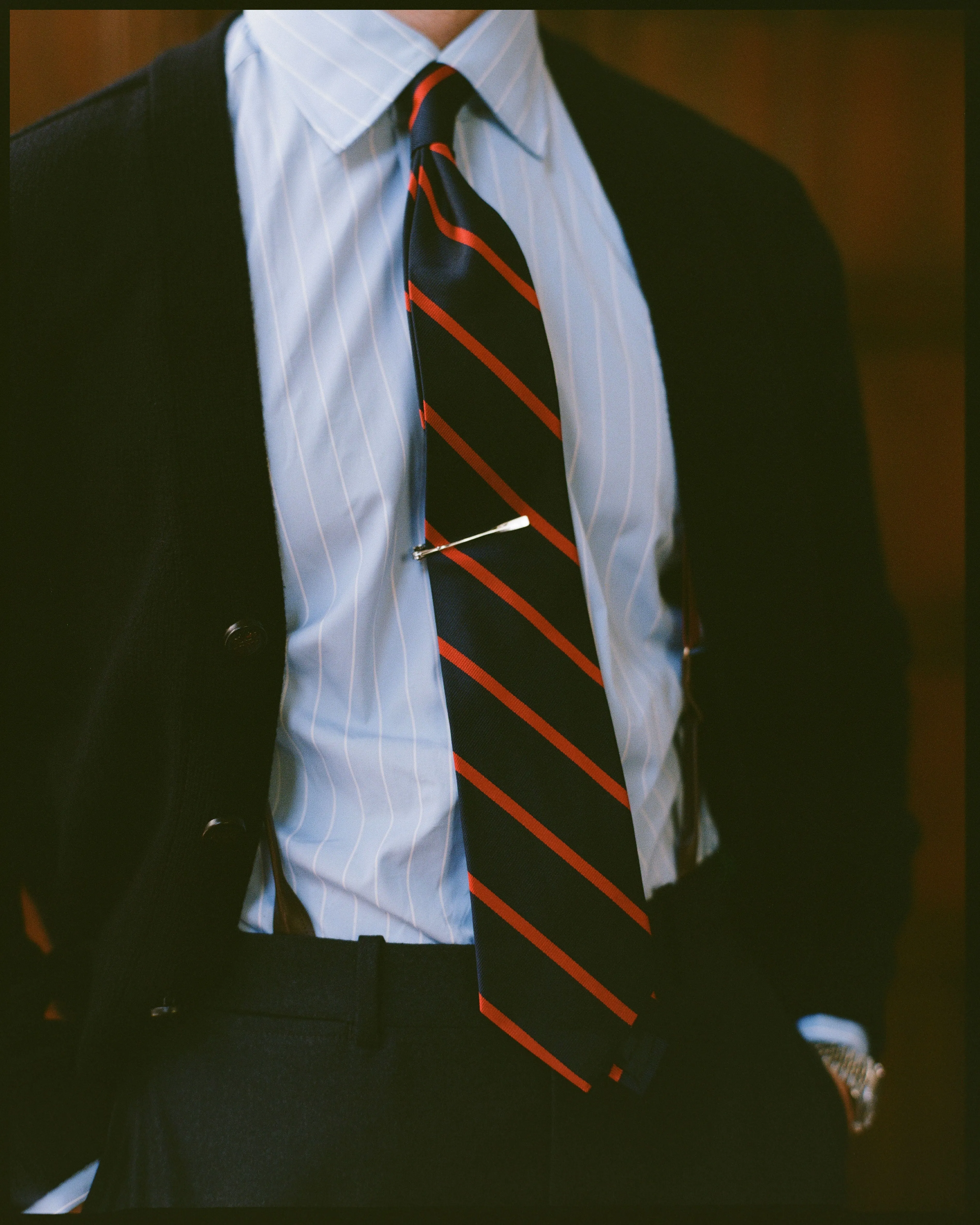 Made-in-USA Thomas Mason Blue & White Stripe Spread Collar French Cuff Dress Shirt - Classic Fit sold by J. Press product image thumbnail 4