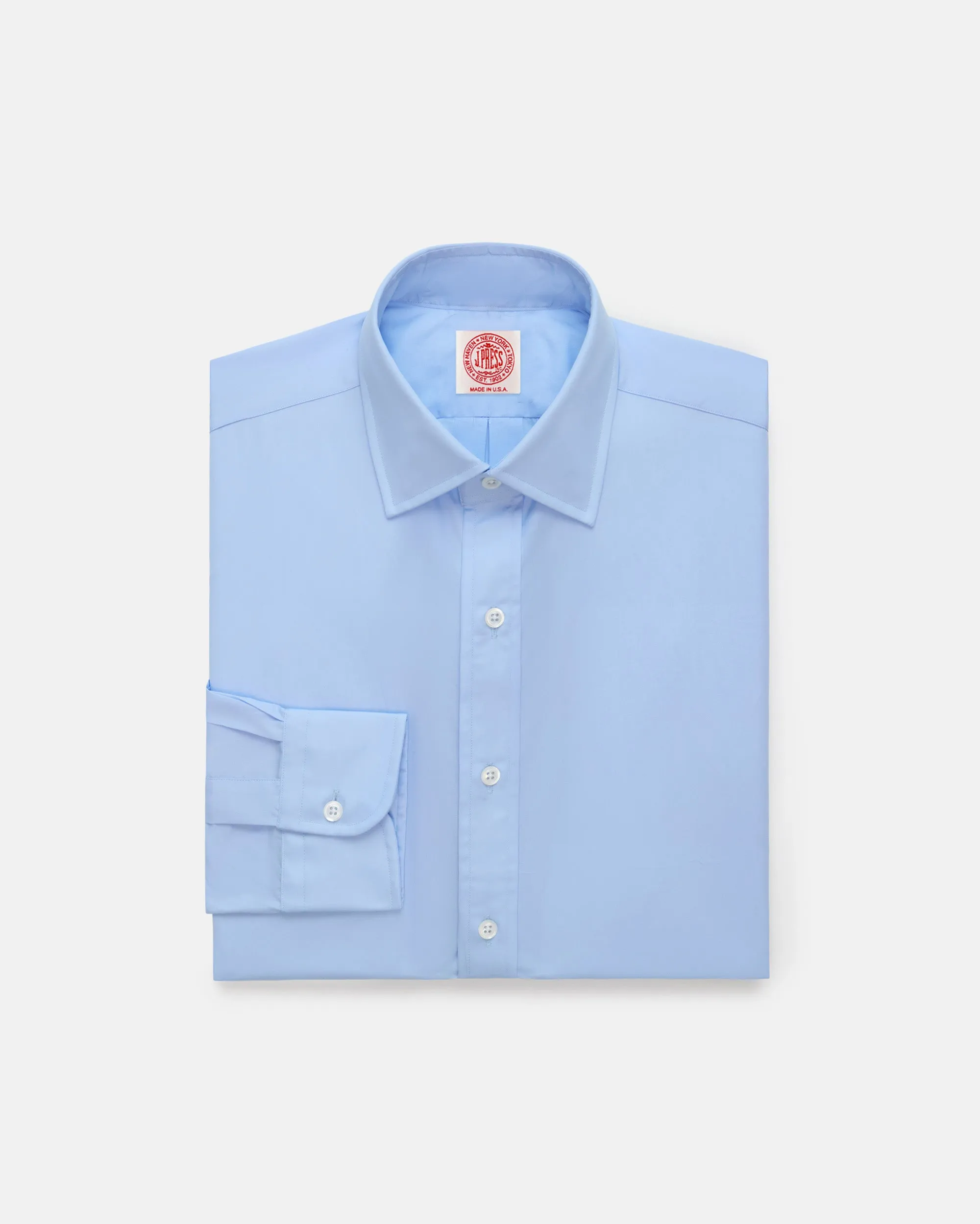Made-in-USA Thomas Mason Solid Blue Spread Collar Dress Shirt - Classic Fit sold by J. Press