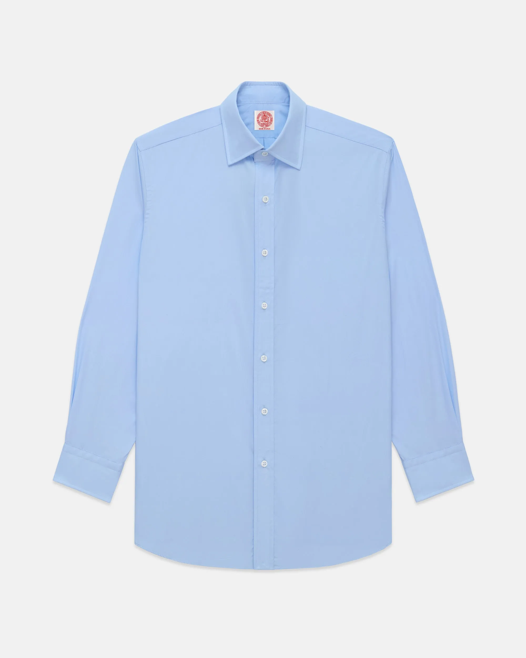 Made-in-USA Thomas Mason Solid Blue Spread Collar Dress Shirt - Classic Fit sold by J. Press product image thumbnail 2