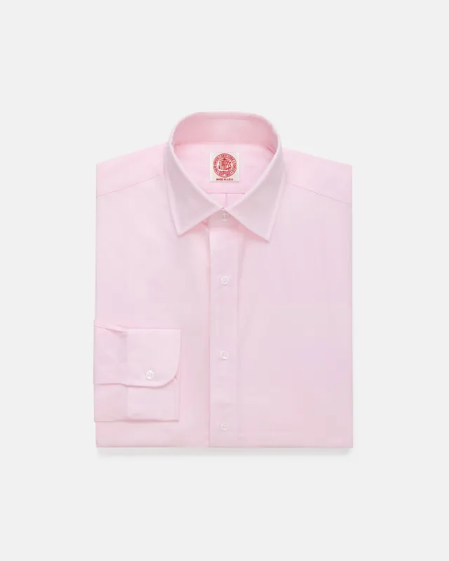 Made-in-USA Thomas Mason Solid Pink Spread Collar Dress Shirt - Classic Fit sold by J. Press