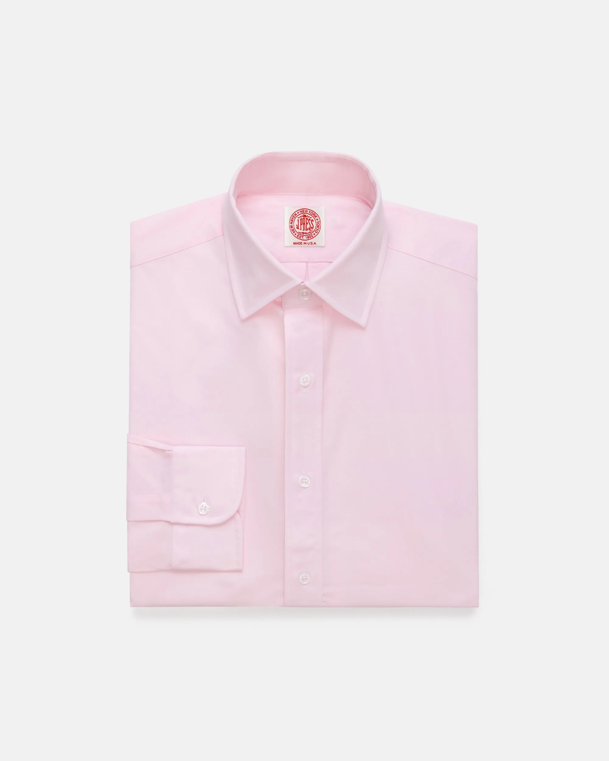 Made-in-USA Thomas Mason Solid Pink Spread Collar Dress Shirt - Classic Fit sold by J. Press