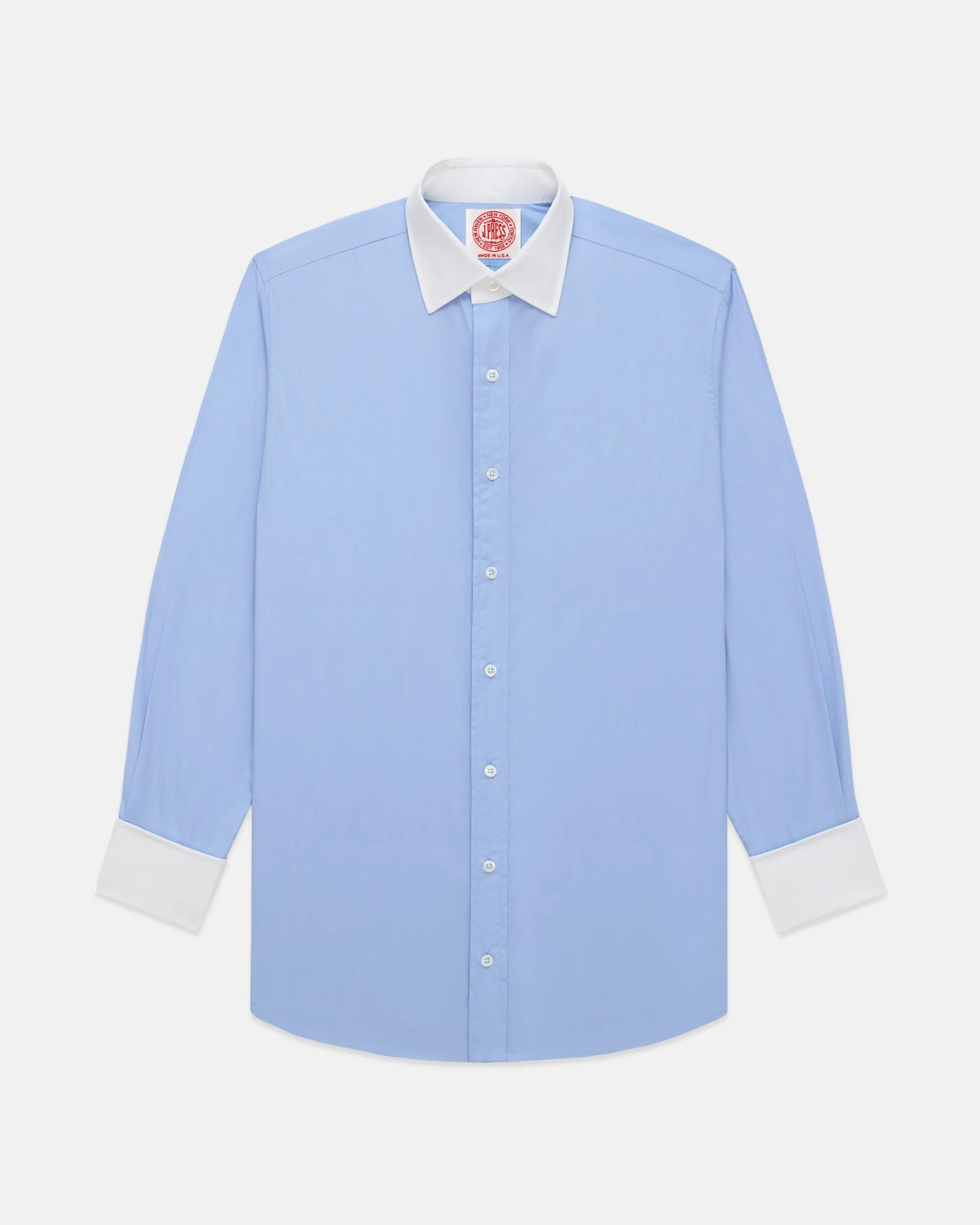 Made-in-USA Thomas Mason Blue Contrast Collar French Cuff Dress Shirt - Classic Fit sold by J. Press product image thumbnail 2