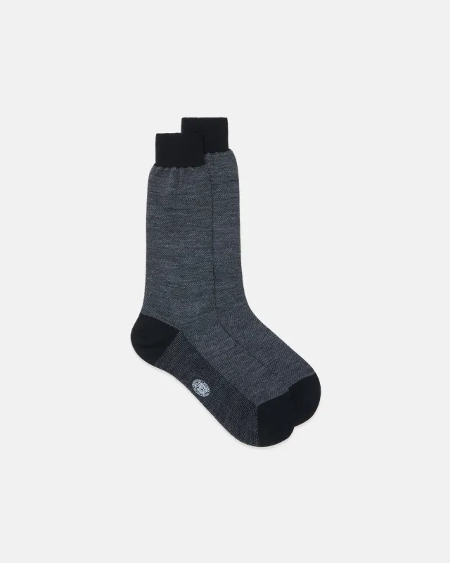 Made-in-Italy Charcoal Birdseye  Mid-calf Wool Sock sold by J. Press