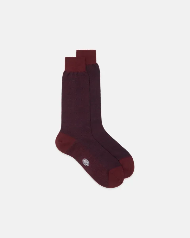 Made-in-Italy Burgundy Birdseye  Mid-calf Wool Sock sold by J. Press