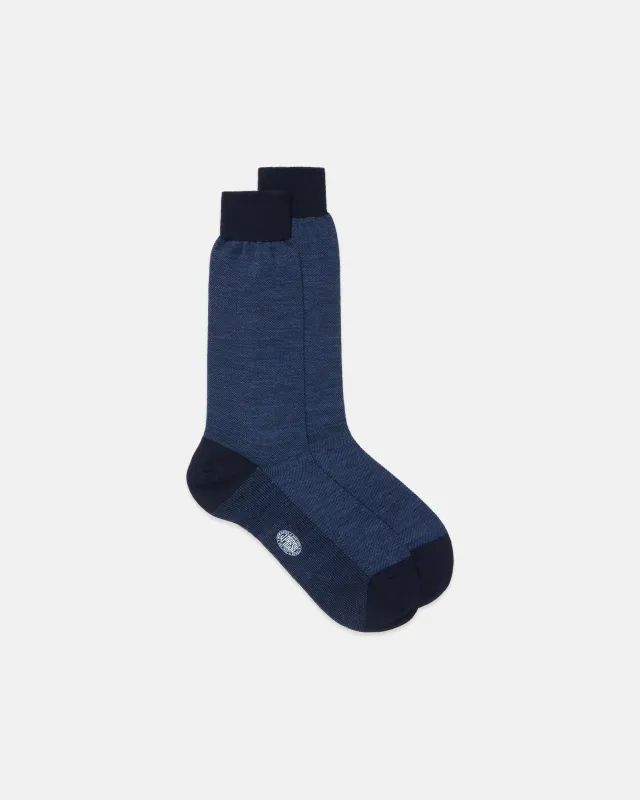 Made-in-Italy Navy Birdseye  Mid-calf Wool Sock sold by J. Press