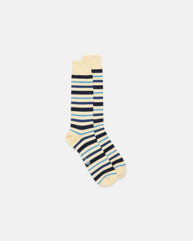 Made-in-Italy Yellow & Navy Multi-Stripe Mid-calf Wool Sock sold by J. Press