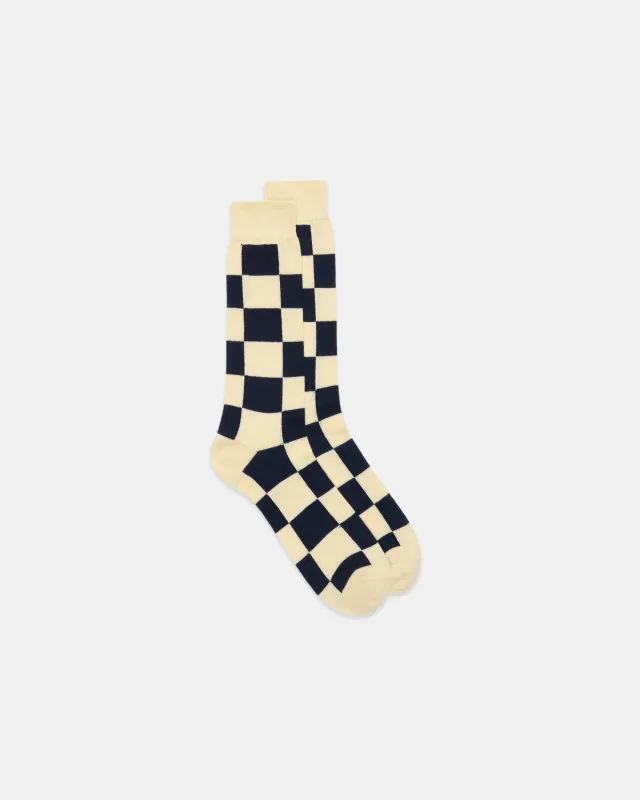 Made-in-Italy Navy & Yellow Checkerboard Mid-calf Wool Socks sold by J. Press