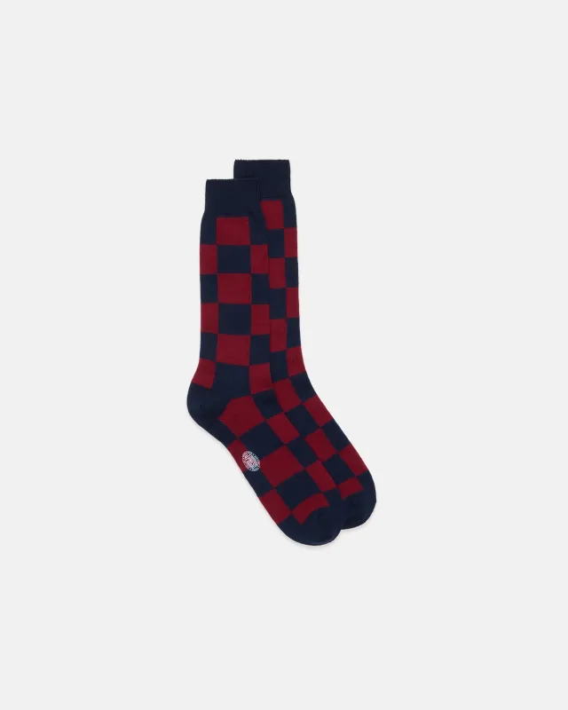 Made-in-Italy Navy & Burgundy Checkerboard Mid-calf Wool Socks sold by J. Press