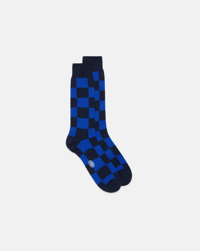 Made-in-Italy Navy & Blue Checkerboard Mid-calf Wool Socks sold by J. Press