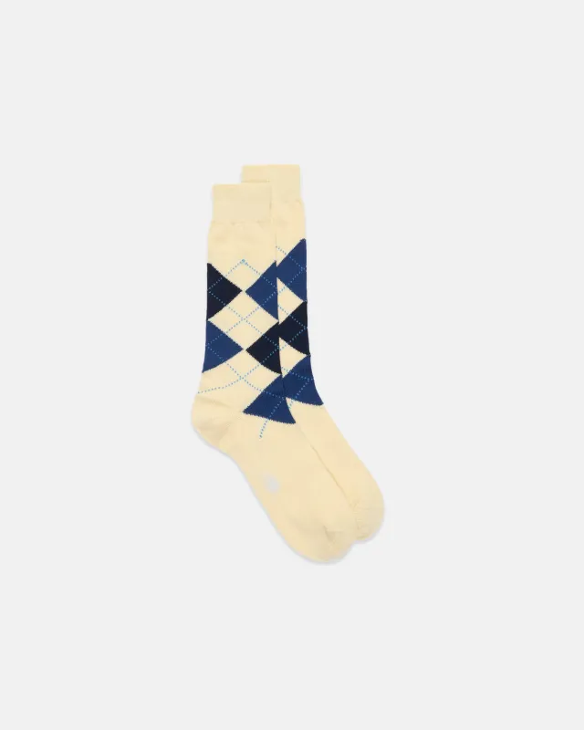 Made-in-Italy Yellow & Navy Argyle Mid-calf Wool Socks sold by J. Press