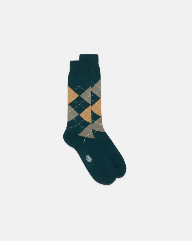Made-in-Italy Argyle Green & Tan  Mid-calf Wool Socks sold by J. Press