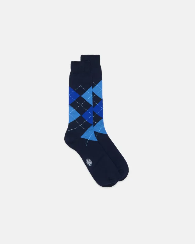 Made-in-Italy Navy & Blue Argyle Mid-calf Wool Socks sold by J. Press