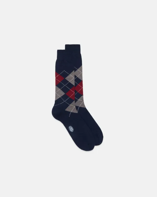 Made-in-Italy Navy & Burgundy Argyle Mid-calf Wool Socks sold by J. Press