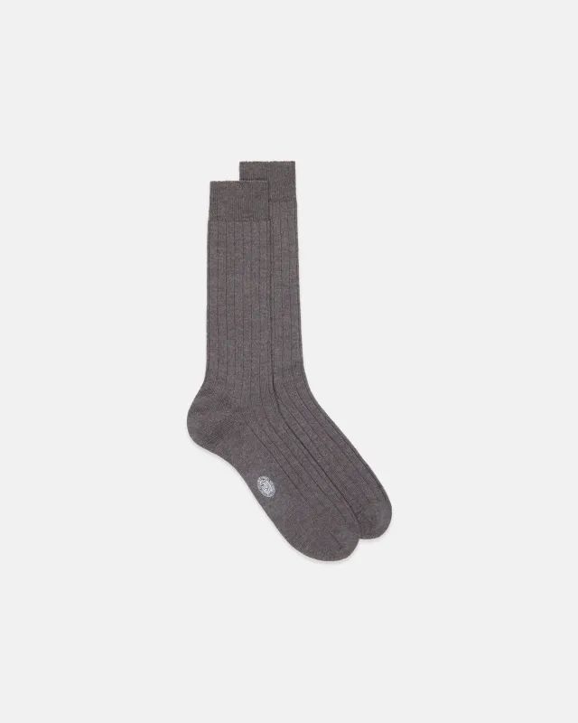 Made-in-Italy Brown Marl Mid-calf Ribbed Wool Socks sold by J. Press