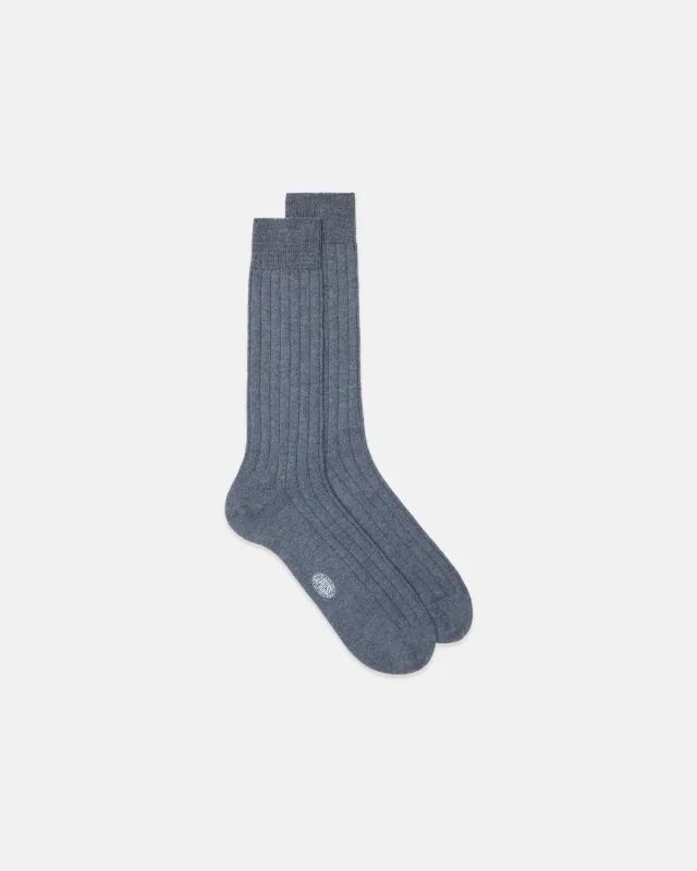 Made-in-Italy Grey Marl Mid-calf Ribbed Wool Socks sold by J. Press