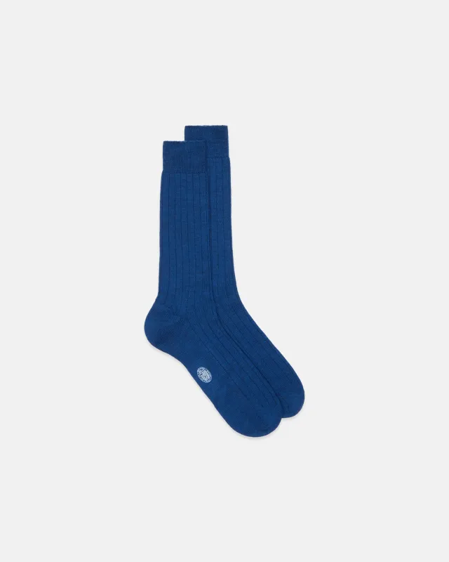 Made-in-Italy Blue Marl Mid-calf Ribbed Wool Socks made by J. Press