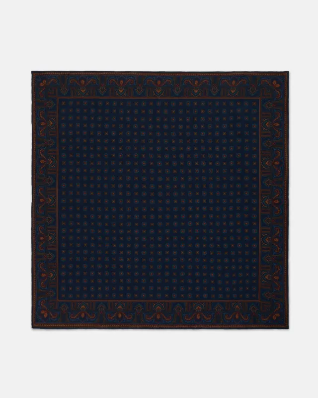 Made-in-England Dark Blue Foulard Silk Pocket Square sold by J. Press