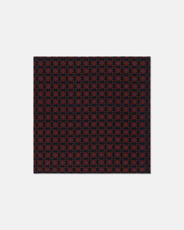 Made-in-England Navy Printed Diamonds Silk Pocket Square sold by J. Press