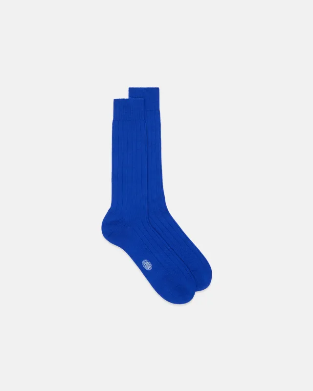 Made-in-Italy Solid Bright Blue Mid-calf Ribbed Wool Socks sold by J. Press
