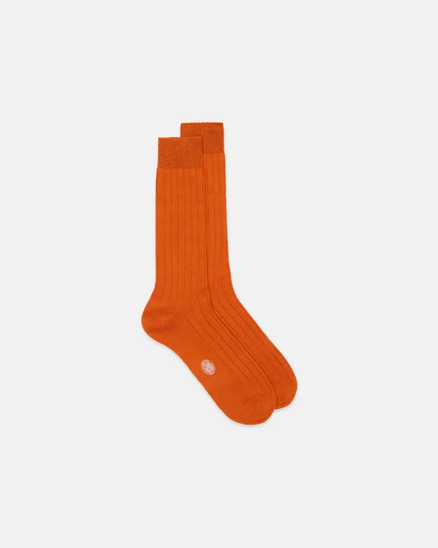 Made-in-Italy Solid Orange Mid-calf Ribbed Wool Socks made by J. Press