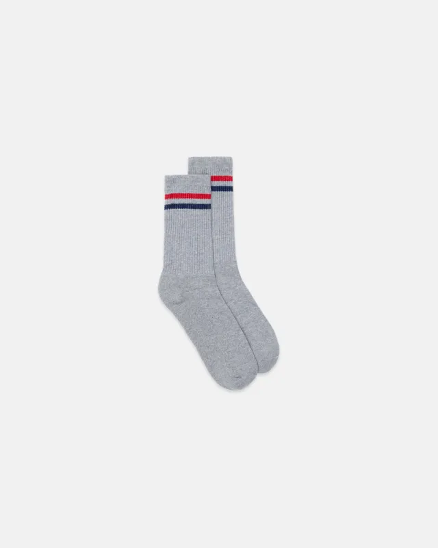 Made-in-USA Grey Ivy Stripe Cotton Crew Socks sold by J. Press