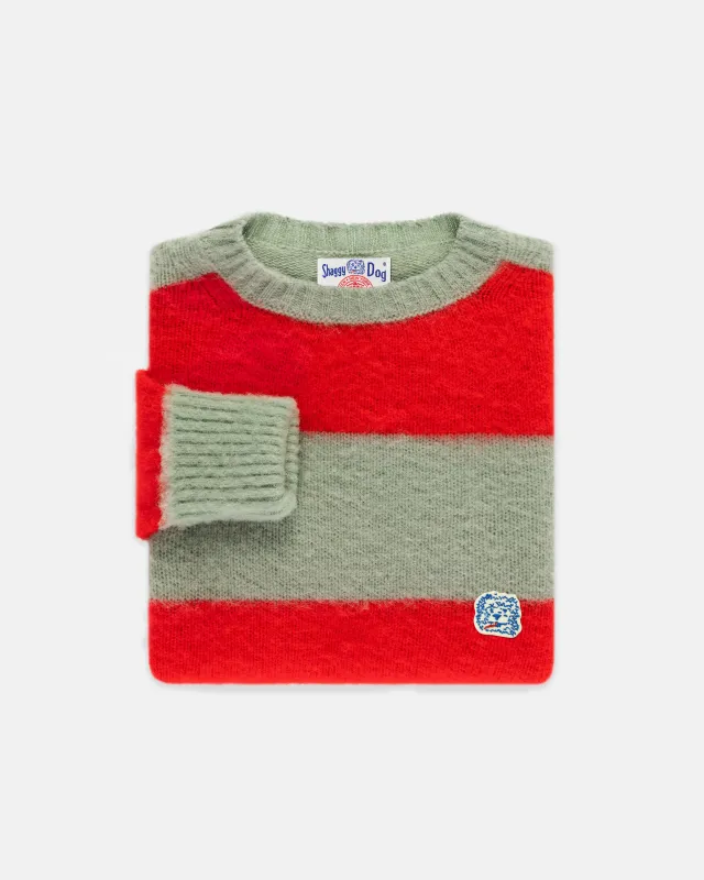 Made-in-Scotland Seafoam Green & Red Stripe Shaggy Dog Icon Sweater - Classic Fit sold by J. Press