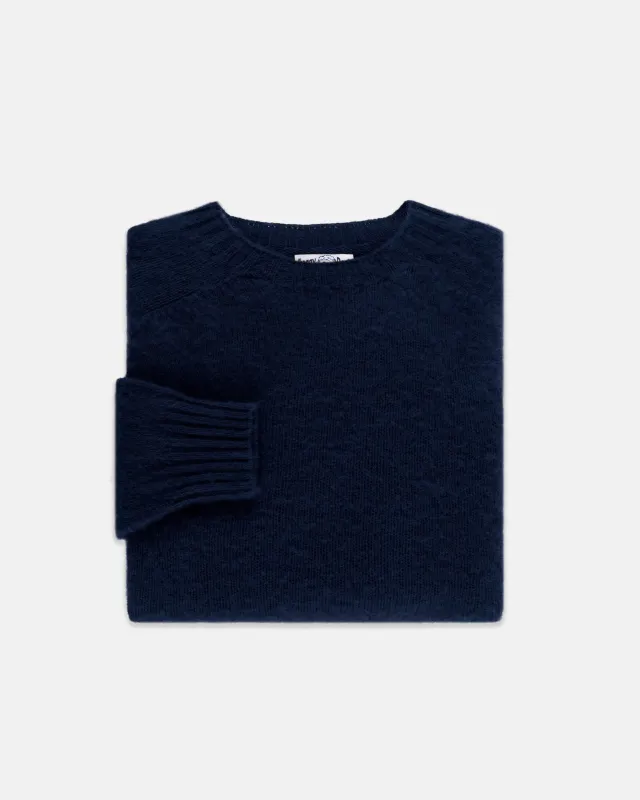 Made-in-Scotland Navy Shaggy Dog Sweater - Trim Fit sold by J. Press