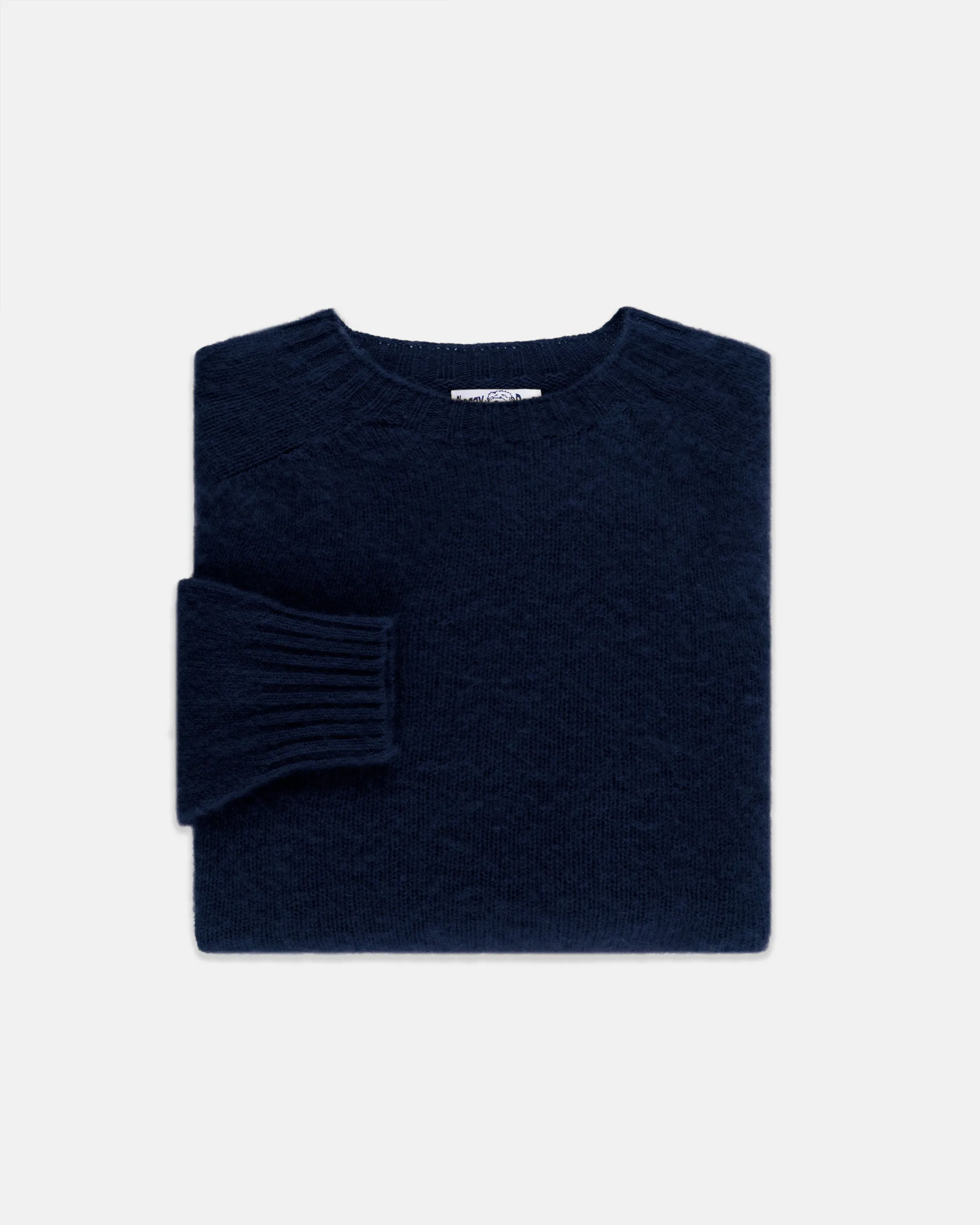 Made-in-Scotland Navy Shaggy Dog Sweater - Trim Fit sold by J. Press