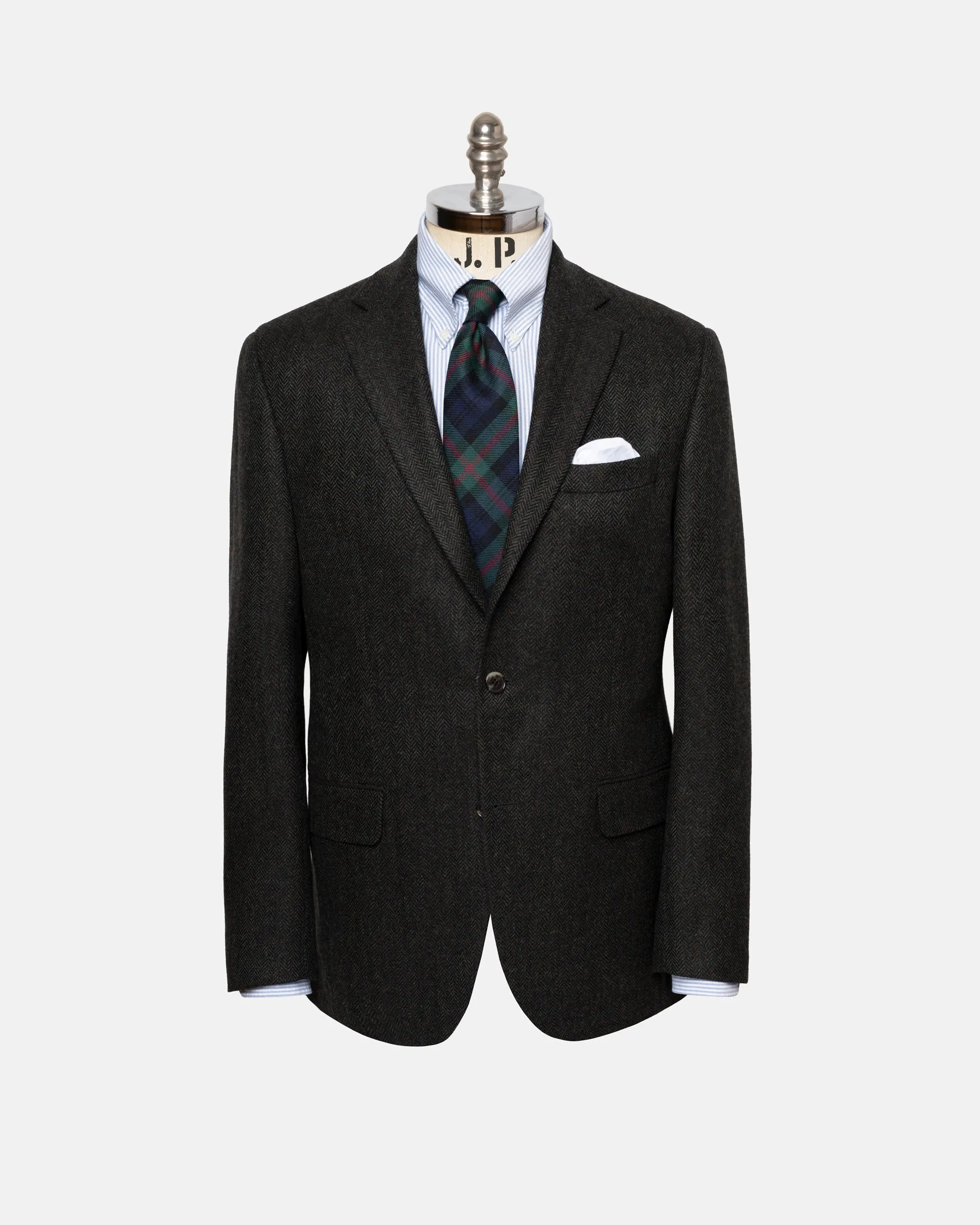Made-in-Canada Dark Olive Herringbone Wool/Cashmere Sport Coat sold by J. Press