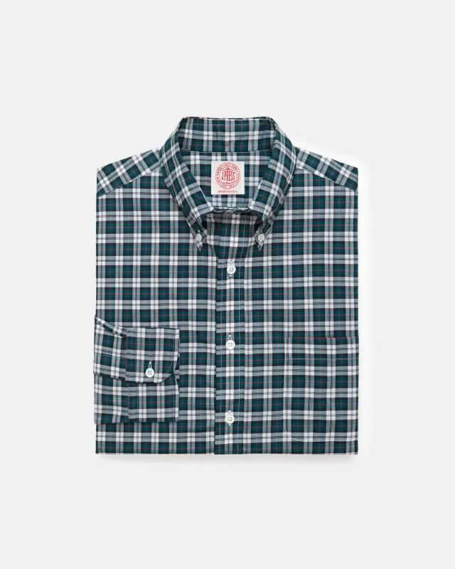 Made-in-USA Thomas Mason Green & White Tartan Broadcloth Sport Shirt - Classic Fit sold by J. Press