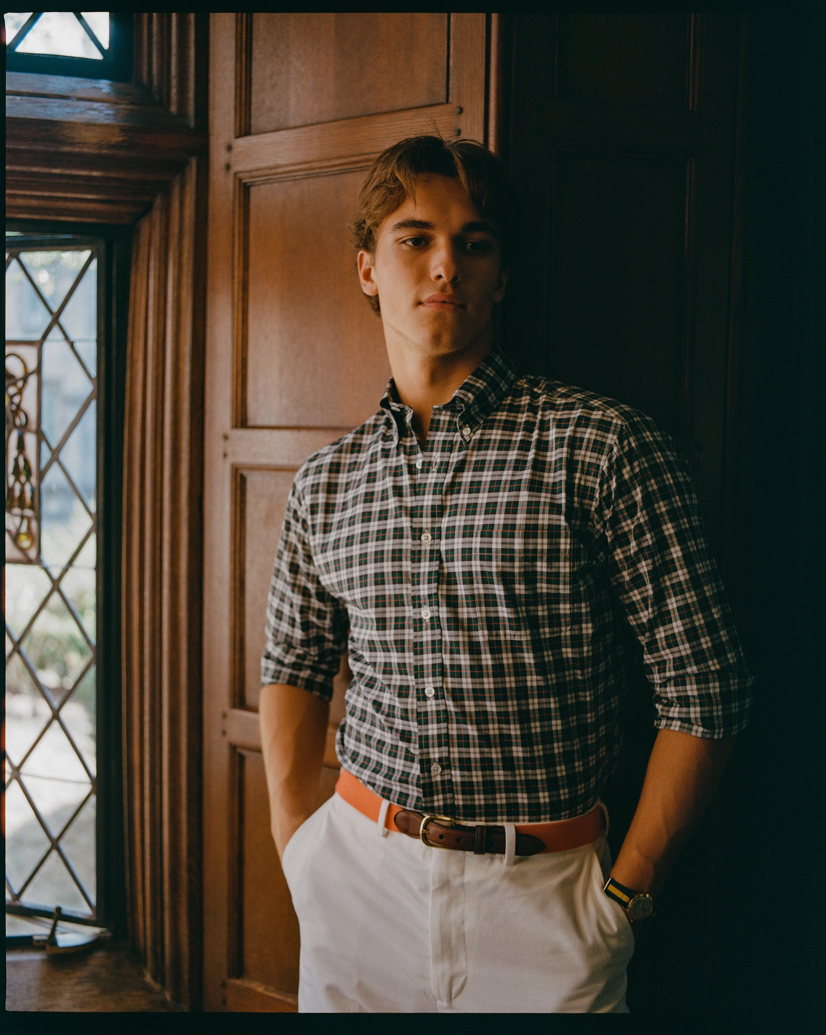 Made-in-USA Thomas Mason Green & White Tartan Broadcloth Sport Shirt - Classic Fit sold by J. Press product image thumbnail 4