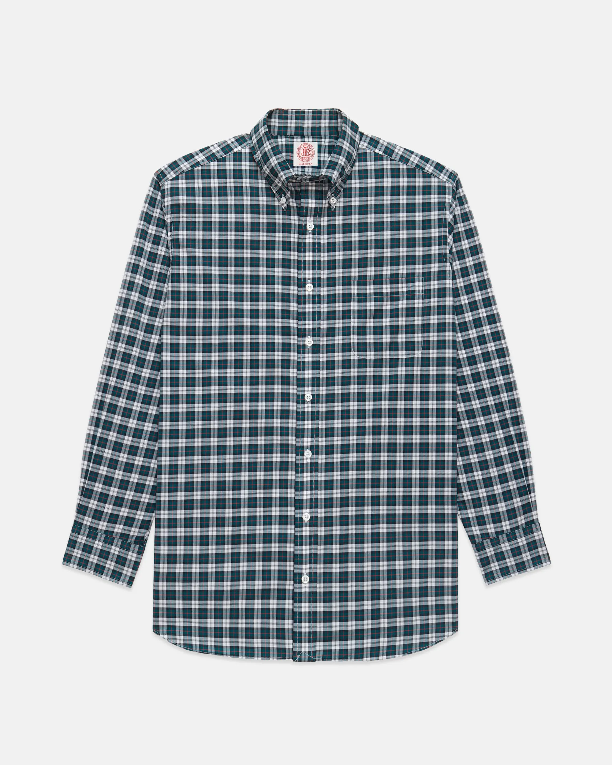 Made-in-USA Thomas Mason Green & White Tartan Broadcloth Sport Shirt - Classic Fit sold by J. Press product image thumbnail 2