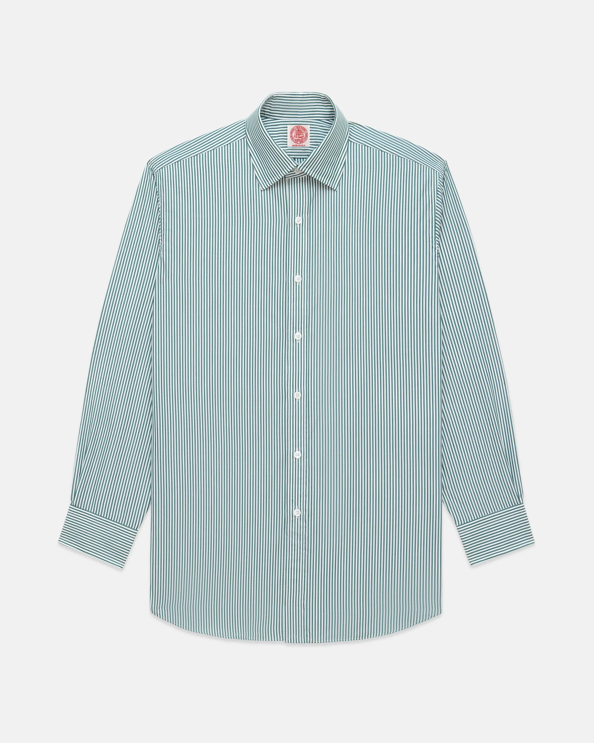 Made-in-USA Thomas Mason Green Bengal Stripe Spread Collar Dress Shirt - Classic Fit sold by J. Press product image thumbnail 2