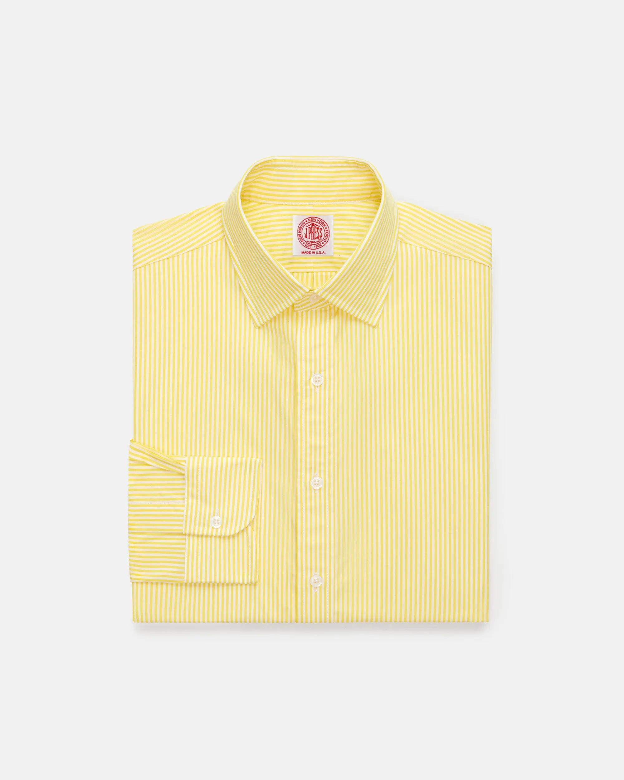 Made-in-USA Thomas Mason Yellow Bengal Stripe Spread Collar Dress Shirt - Classic Fit sold by J. Press