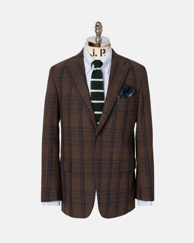 Made-in-USA Brown & Navy Windowpane Fox Air Wool Sport Coat sold by J. Press