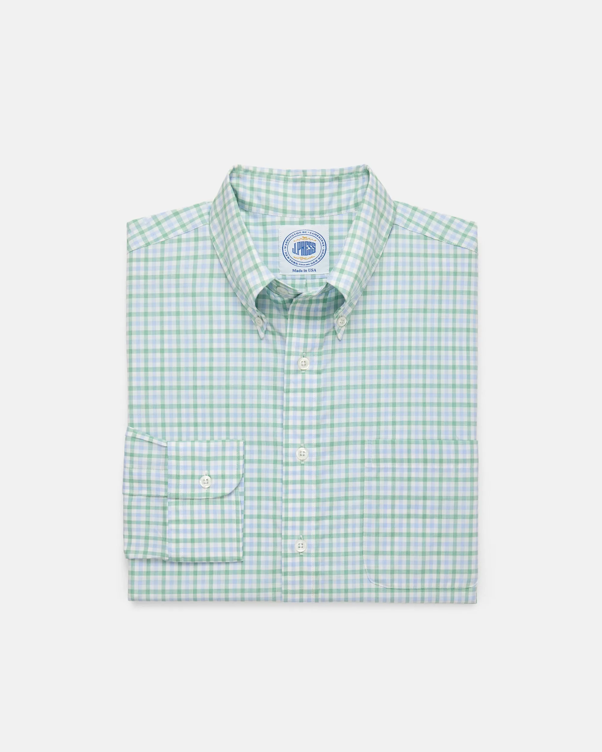 Made-in-USA Thomas Mason Blue and Green Tattersall Button Down Shirt - Classic Fit sold by J. Press