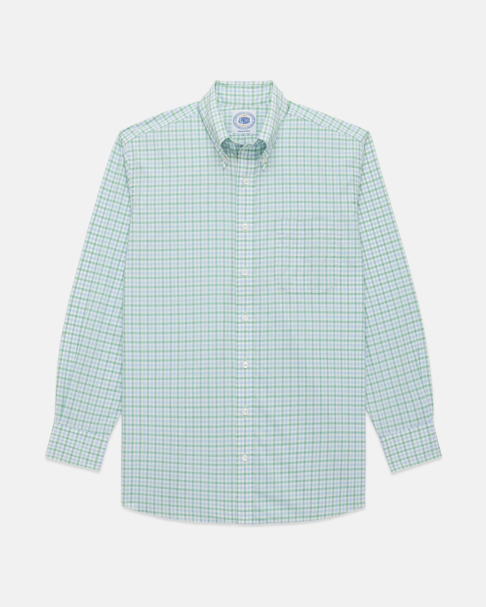 Made-in-USA Thomas Mason Blue and Green Tattersall Button Down Shirt - Classic Fit sold by J. Press product image thumbnail 2