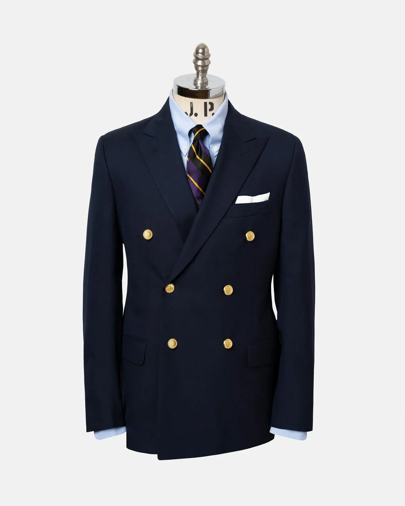 Made-in-USA Double-Breasted Navy Tropical Wool Blazer sold by J. Press