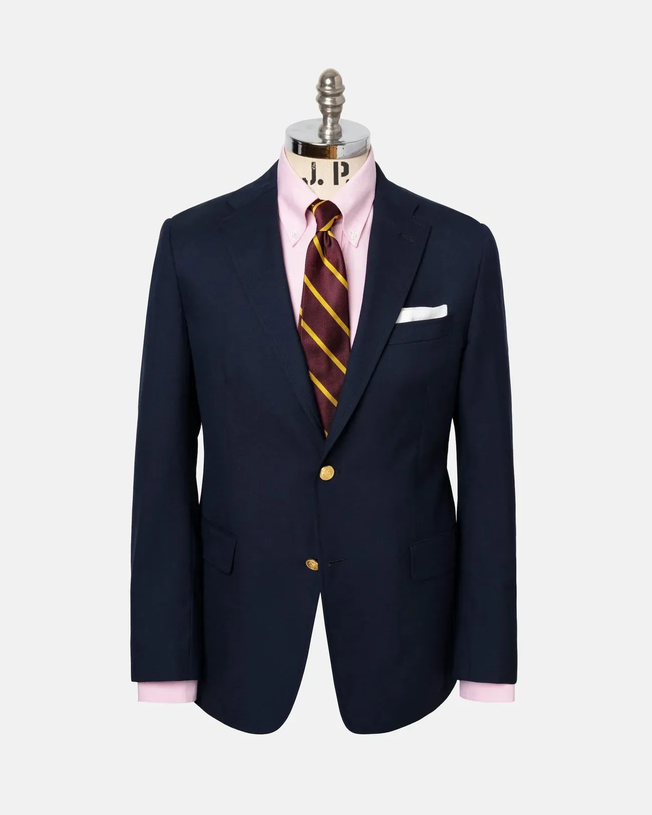 Made-in-USA Two-Button Darted Solid Navy Tropical Wool Blazer sold by J. Press